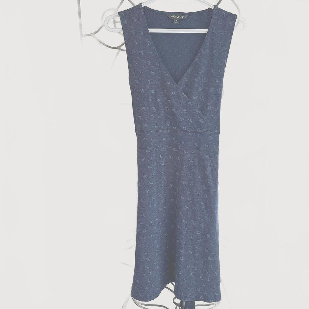 Toad&Co Women's Blue Floral Sleeveless A-Line Faux Wrap Mini Dress - Size M